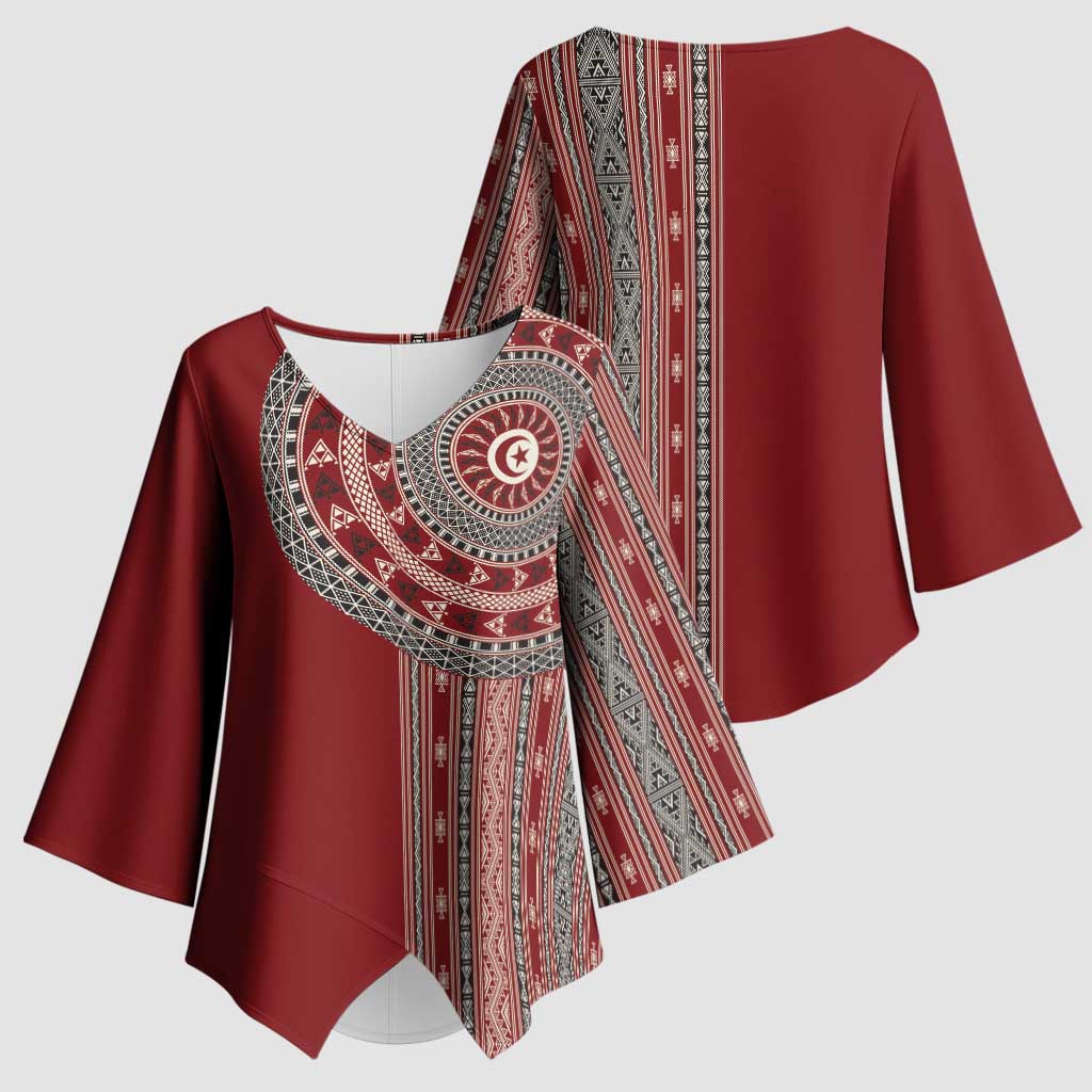 Tunisia Bakhnug Motif Kimono Sleeve Blouse Traditional Tunisian Embroidery Inspired - Wonder Print Shop