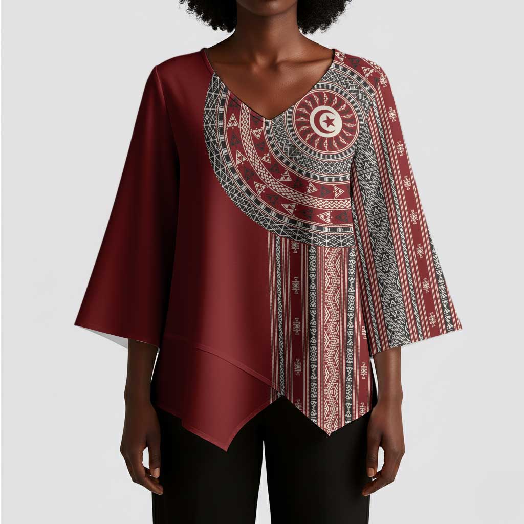 Tunisia Bakhnug Motif Kimono Sleeve Blouse Traditional Tunisian Embroidery Inspired - Wonder Print Shop