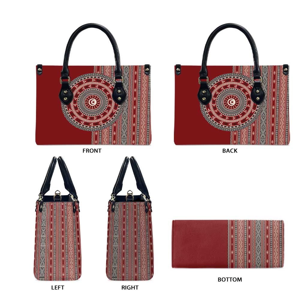 Tunisia Bakhnug Motif Leather Bag Traditional Tunisian Embroidery Inspired - Wonder Print Shop