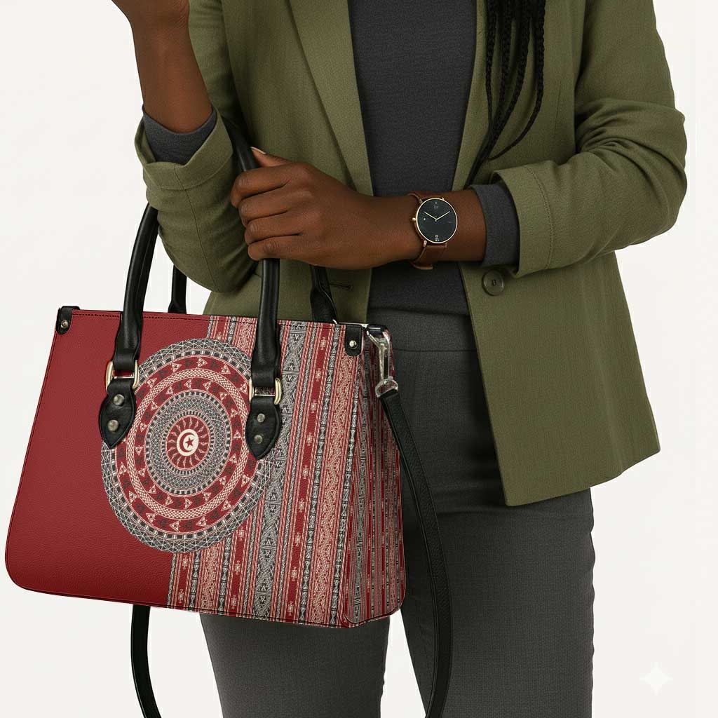Tunisia Bakhnug Motif Leather Bag Traditional Tunisian Embroidery Inspired - Wonder Print Shop