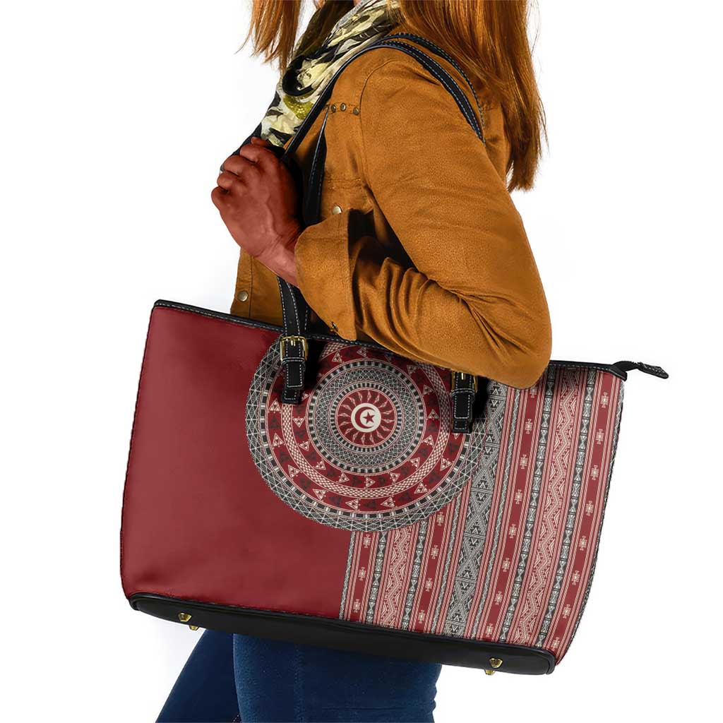 Tunisia Bakhnug Motif Leather Tote Bag Traditional Tunisian Embroidery Inspired - Wonder Print Shop