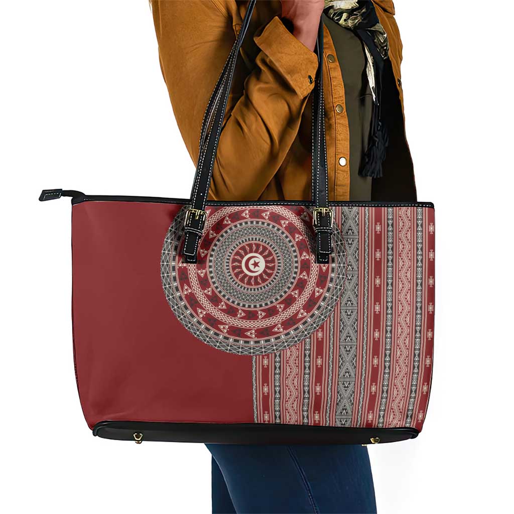 Tunisia Bakhnug Motif Leather Tote Bag Traditional Tunisian Embroidery Inspired - Wonder Print Shop
