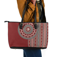 Tunisia Bakhnug Motif Leather Tote Bag Traditional Tunisian Embroidery Inspired - Wonder Print Shop