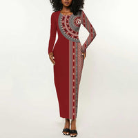 Tunisia Bakhnug Motif Long Sleeve Bodycon Dress Traditional Tunisian Embroidery Inspired - Wonder Print Shop