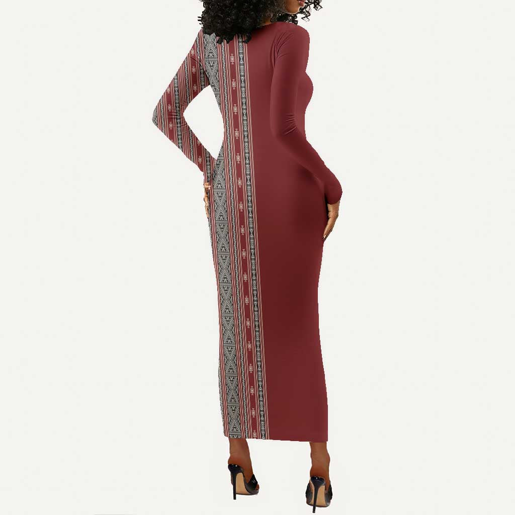 Tunisia Bakhnug Motif Long Sleeve Bodycon Dress Traditional Tunisian Embroidery Inspired - Wonder Print Shop