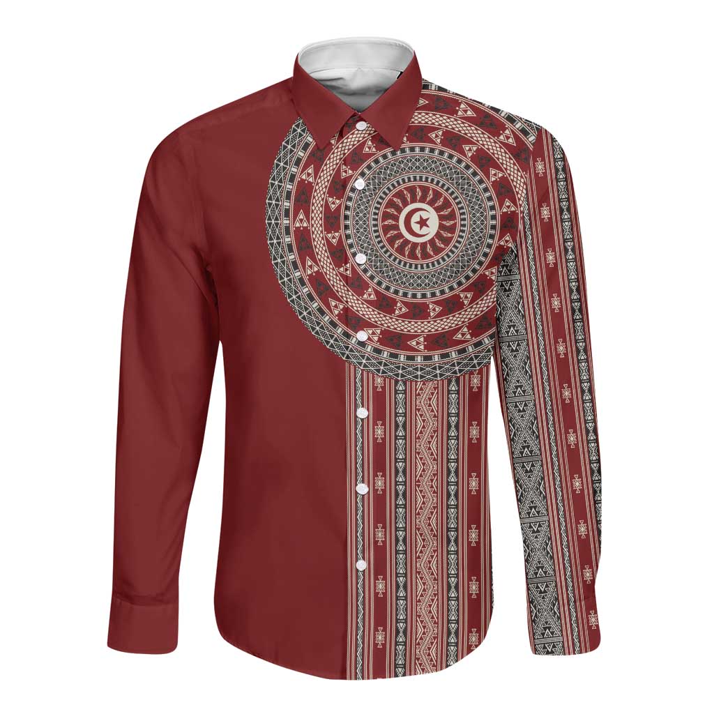 Tunisia Bakhnug Motif Long Sleeve Button Shirt Traditional Tunisian Embroidery Inspired - Wonder Print Shop