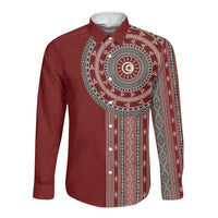 Tunisia Bakhnug Motif Long Sleeve Button Shirt Traditional Tunisian Embroidery Inspired - Wonder Print Shop