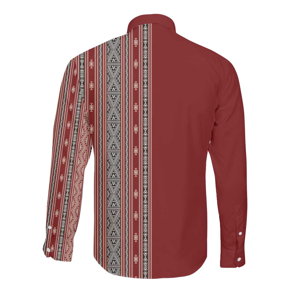 Tunisia Bakhnug Motif Long Sleeve Button Shirt Traditional Tunisian Embroidery Inspired - Wonder Print Shop