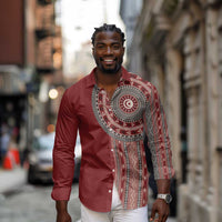 Tunisia Bakhnug Motif Long Sleeve Button Shirt Traditional Tunisian Embroidery Inspired - Wonder Print Shop