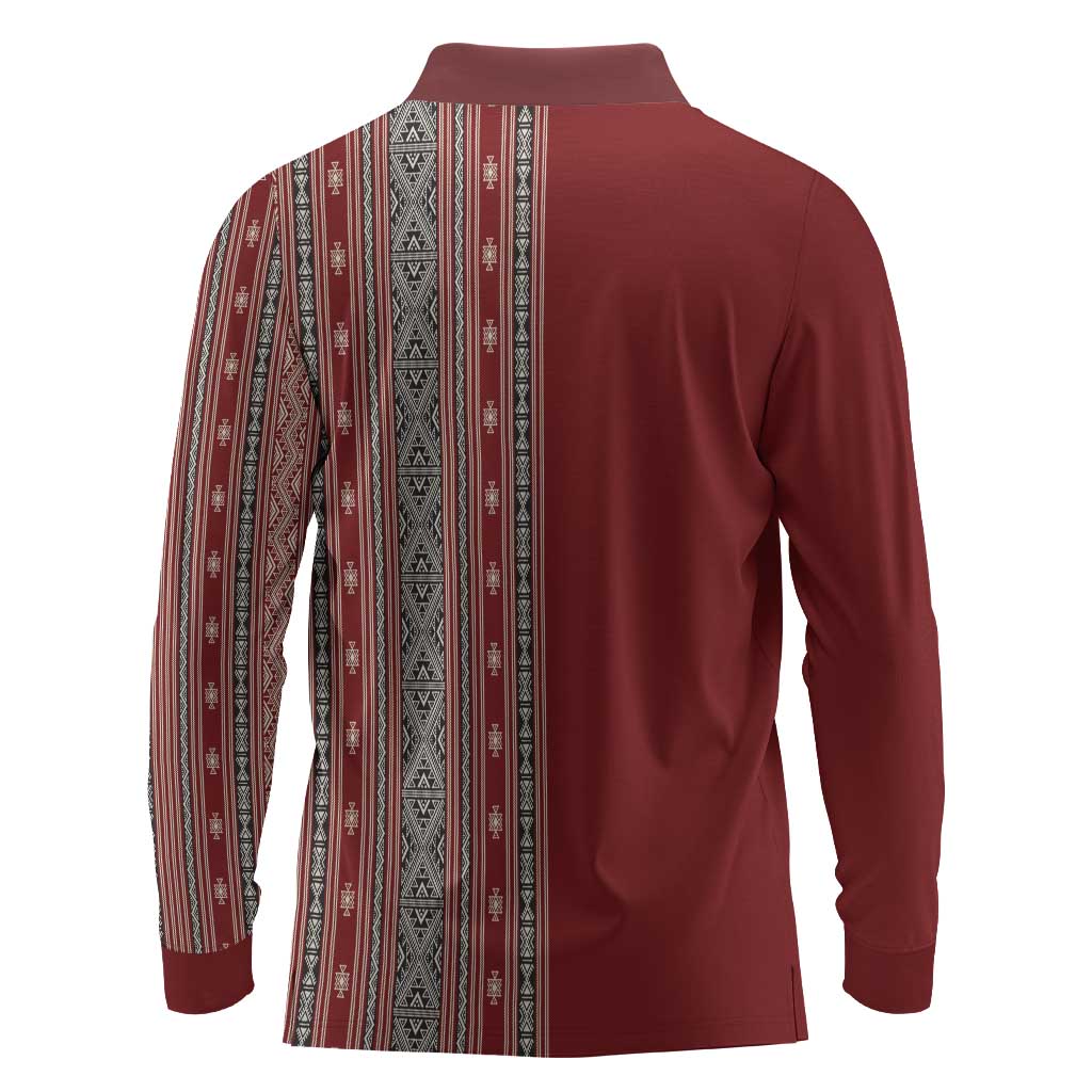 Tunisia Bakhnug Motif Long Sleeve Polo Shirt Traditional Tunisian Embroidery Inspired - Wonder Print Shop