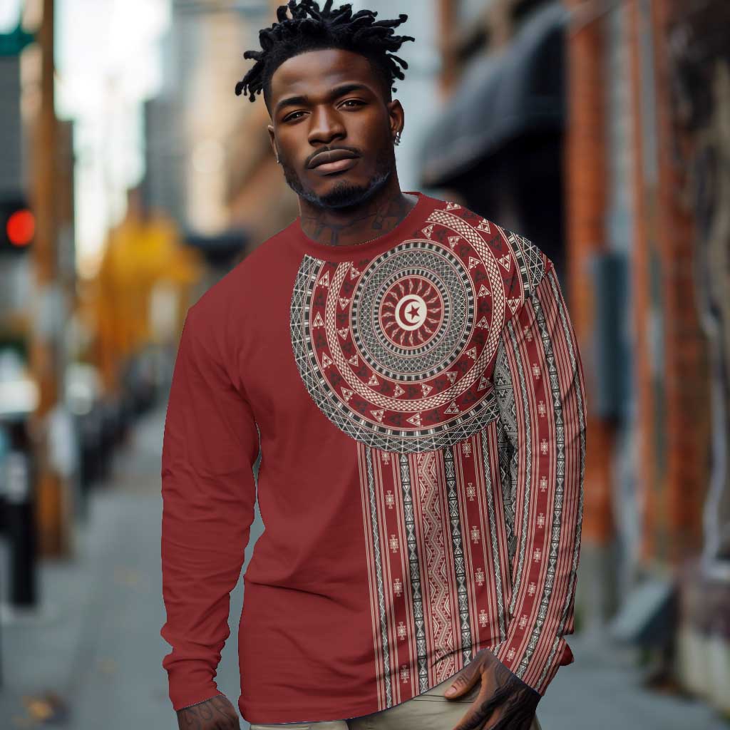 Tunisia Bakhnug Motif Long Sleeve Shirt Traditional Tunisian Embroidery Inspired - Wonder Print Shop