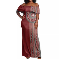 Tunisia Bakhnug Motif Off Shoulder Maxi Dress Traditional Tunisian Embroidery Inspired - Wonder Print Shop
