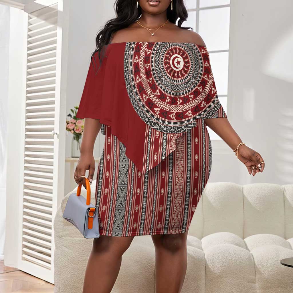 Tunisia Bakhnug Motif Off Shoulder Short Dress Traditional Tunisian Embroidery Inspired - Wonder Print Shop