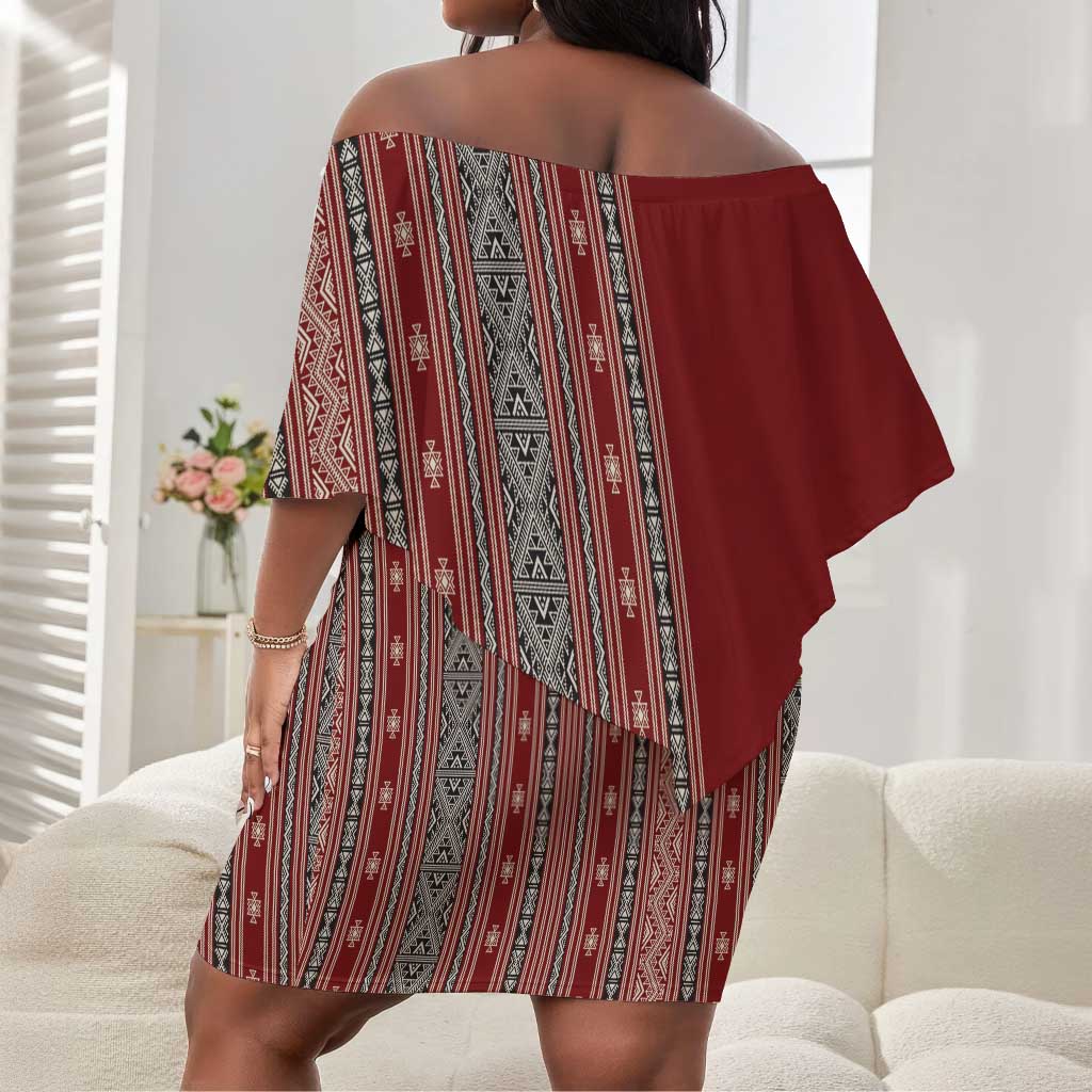 Tunisia Bakhnug Motif Off Shoulder Short Dress Traditional Tunisian Embroidery Inspired - Wonder Print Shop