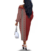 Tunisia Bakhnug Motif Off The Shoulder Long Sleeve Dress Traditional Tunisian Embroidery Inspired - Wonder Print Shop