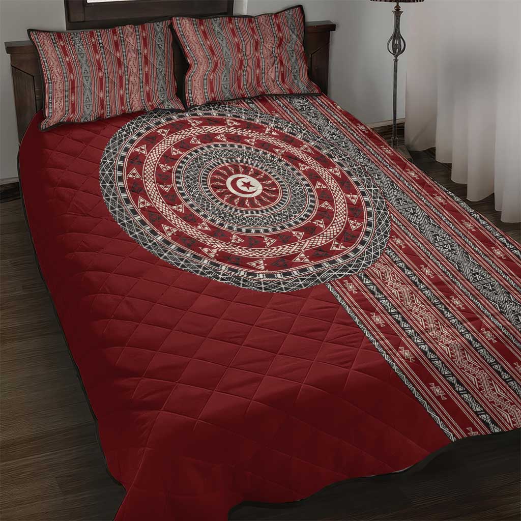 Tunisia Bakhnug Motif Quilt Bed Set Traditional Tunisian Embroidery Inspired - Wonder Print Shop