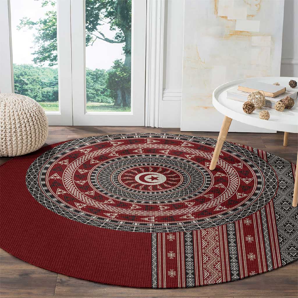 Tunisia Bakhnug Motif Round Carpet Traditional Tunisian Embroidery Inspired - Wonder Print Shop