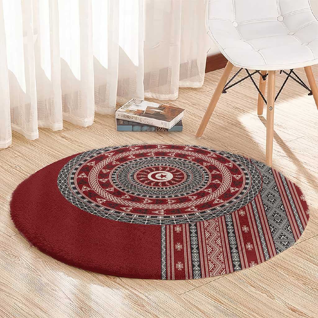 Tunisia Bakhnug Motif Round Carpet Traditional Tunisian Embroidery Inspired - Wonder Print Shop