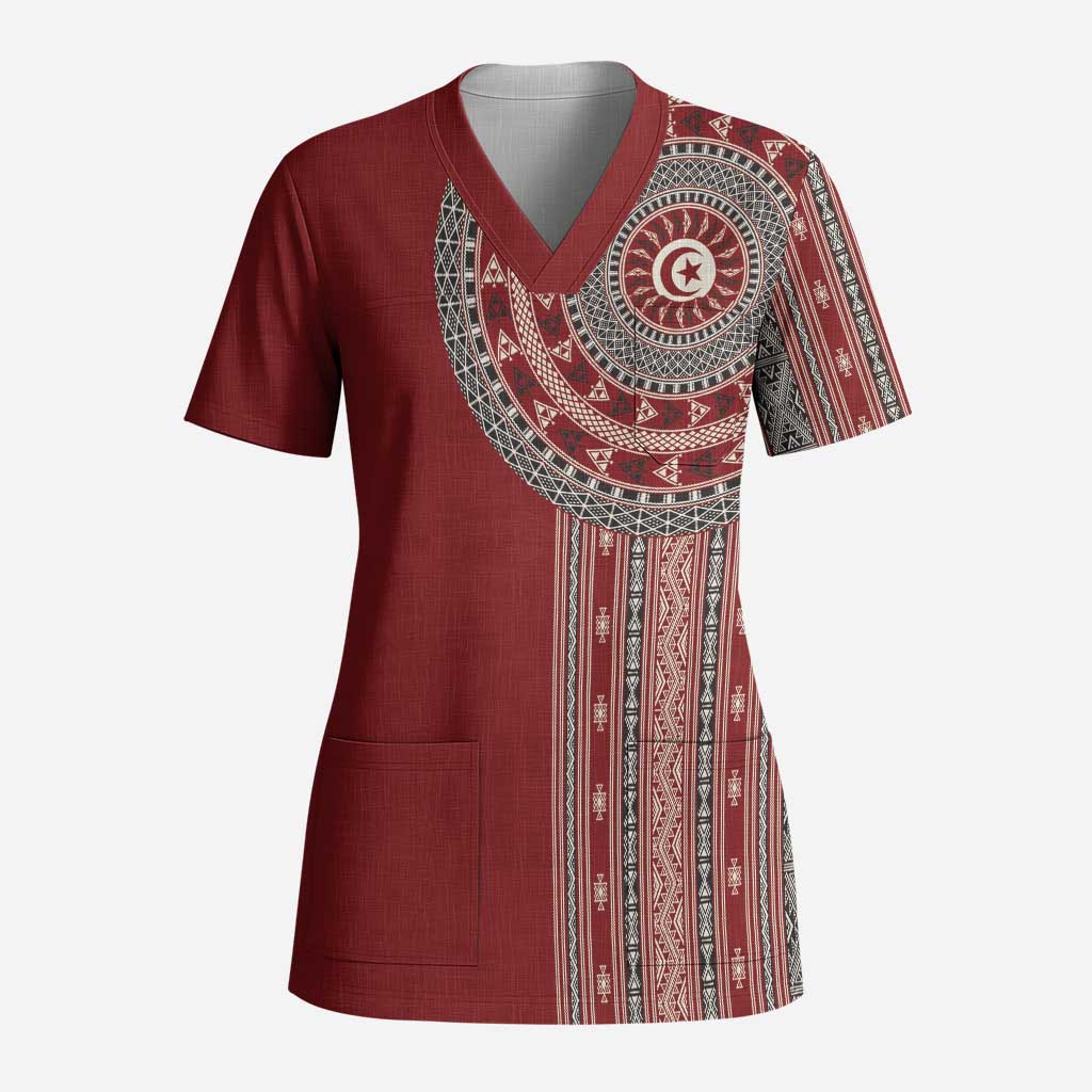 Tunisia Bakhnug Motif Scrub Top Traditional Tunisian Embroidery Inspired - Wonder Print Shop