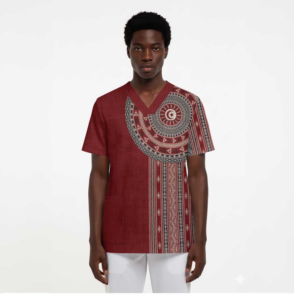 Tunisia Bakhnug Motif Scrub Top Traditional Tunisian Embroidery Inspired - Wonder Print Shop
