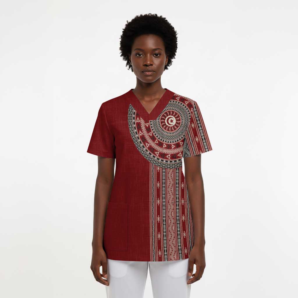 Tunisia Bakhnug Motif Scrub Top Traditional Tunisian Embroidery Inspired - Wonder Print Shop