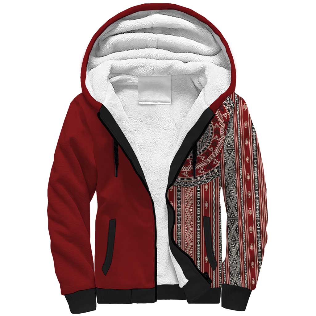 Tunisia Bakhnug Motif Sherpa Hoodie Traditional Tunisian Embroidery Inspired - Wonder Print Shop