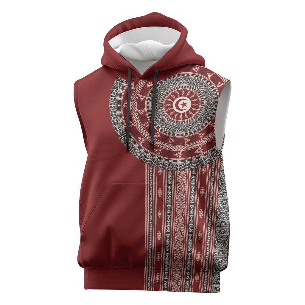 Tunisia Bakhnug Motif Sleeveless Hoodie Traditional Tunisian Embroidery Inspired - Wonder Print Shop