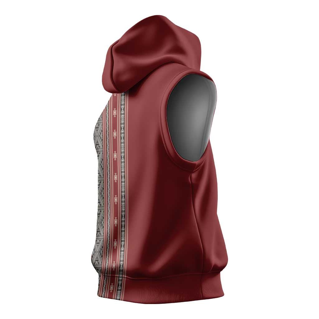 Tunisia Bakhnug Motif Sleeveless Hoodie Traditional Tunisian Embroidery Inspired - Wonder Print Shop