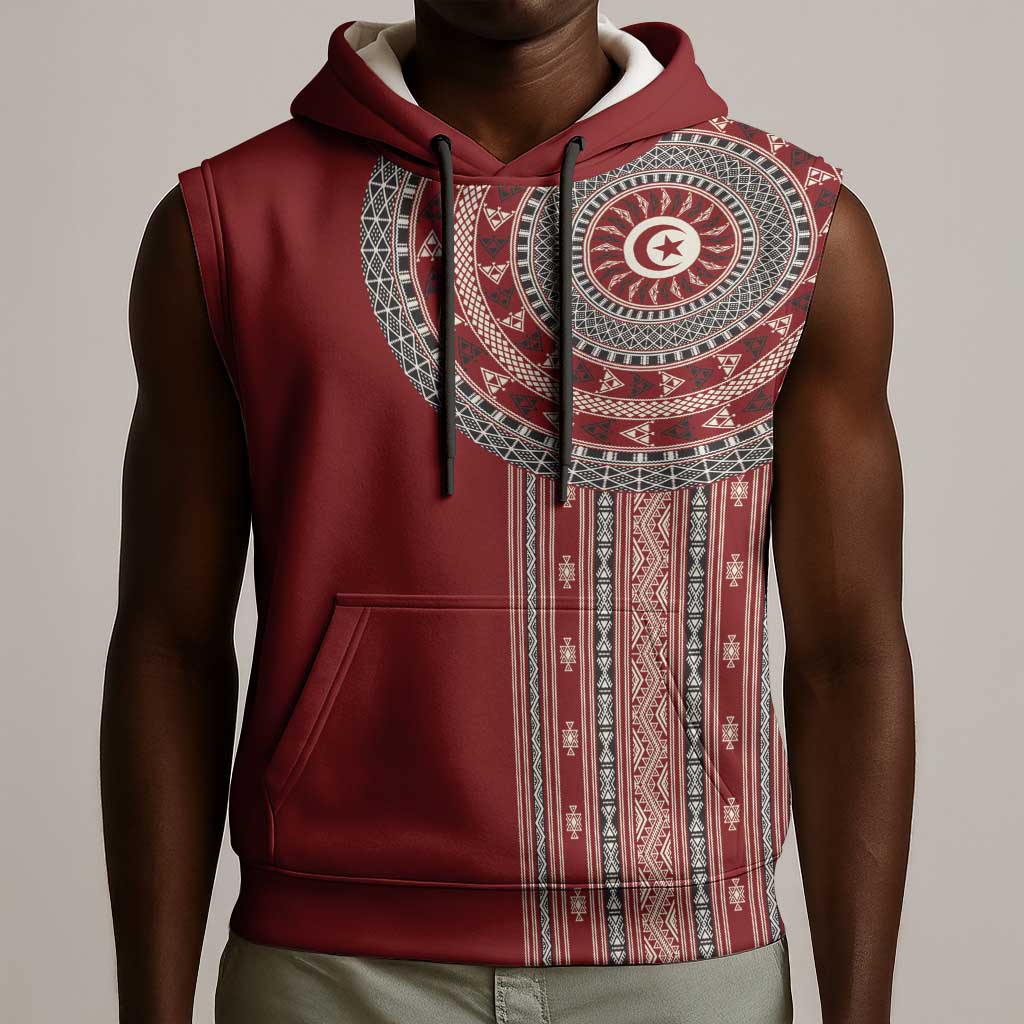 Tunisia Bakhnug Motif Sleeveless Hoodie Traditional Tunisian Embroidery Inspired - Wonder Print Shop