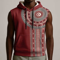 Tunisia Bakhnug Motif Sleeveless Hoodie Traditional Tunisian Embroidery Inspired - Wonder Print Shop