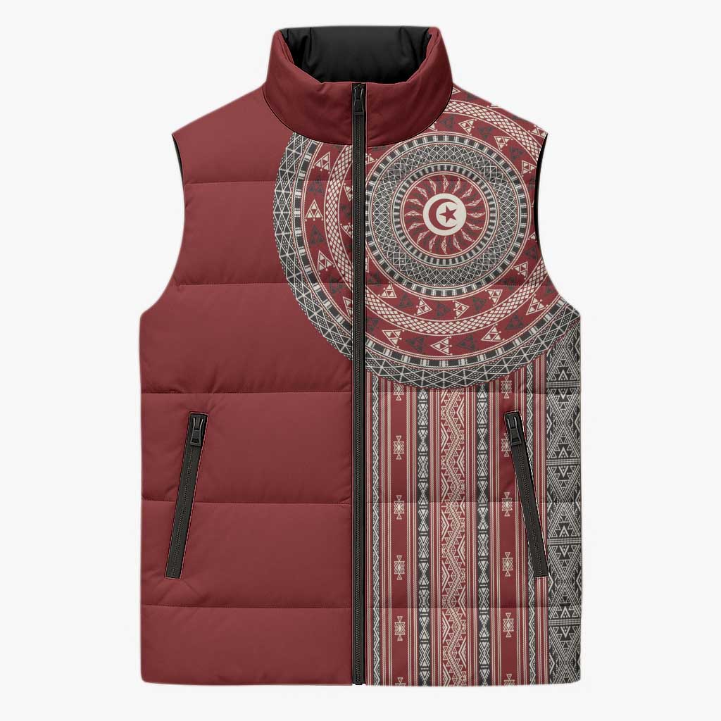 Tunisia Bakhnug Motif Sleeveless Puffer Jacket Traditional Tunisian Embroidery Inspired - Wonder Print Shop