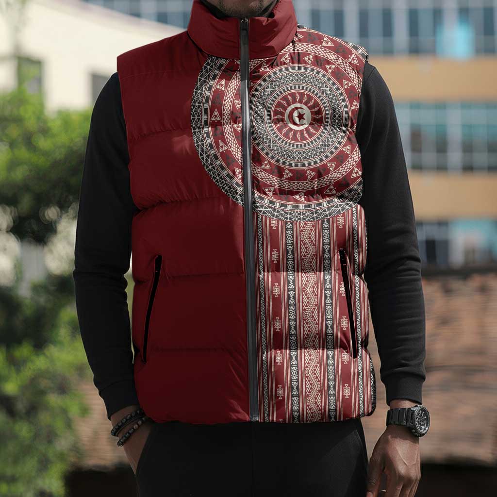 Tunisia Bakhnug Motif Sleeveless Puffer Jacket Traditional Tunisian Embroidery Inspired - Wonder Print Shop
