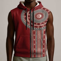Tunisia Bakhnug Motif Sleeveless Zip Hoodie Traditional Tunisian Embroidery Inspired - Wonder Print Shop