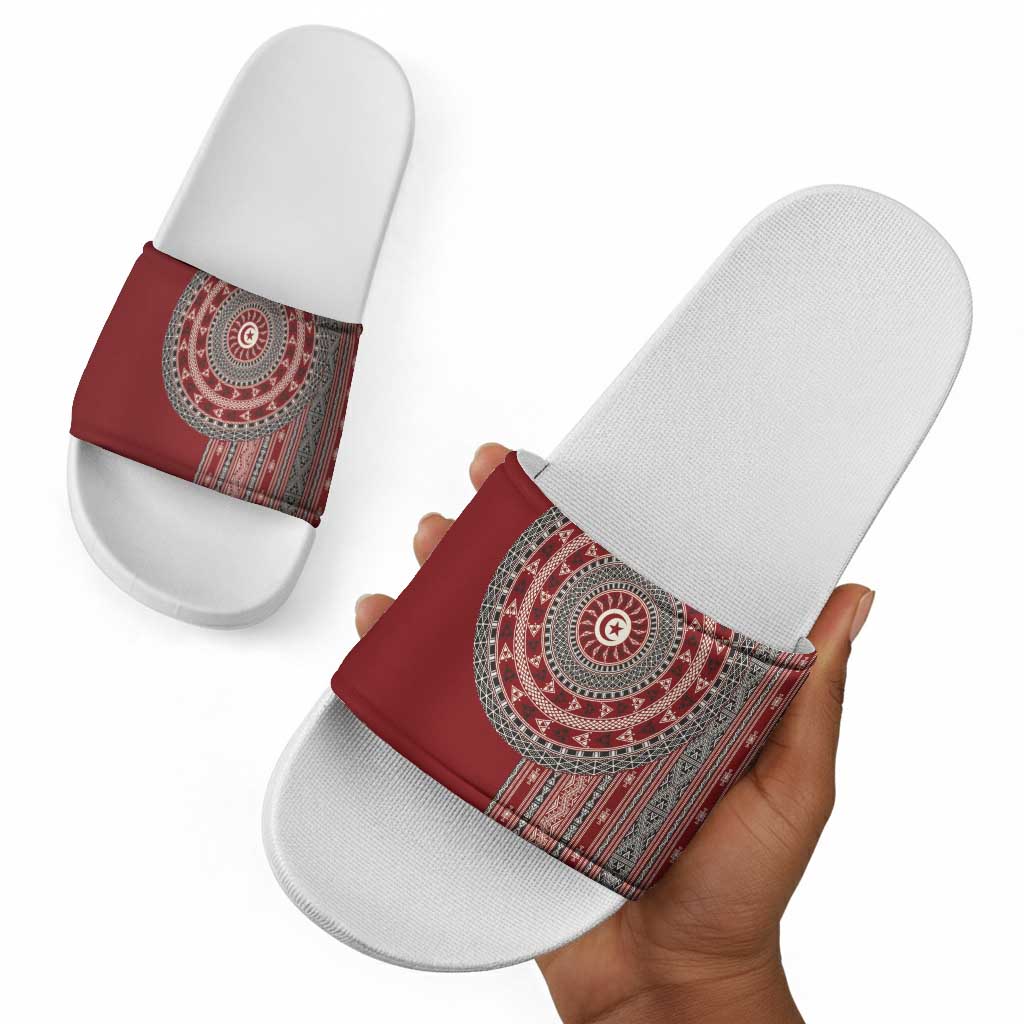 Tunisia Bakhnug Motif Slide Sandals Traditional Tunisian Embroidery Inspired - Wonder Print Shop