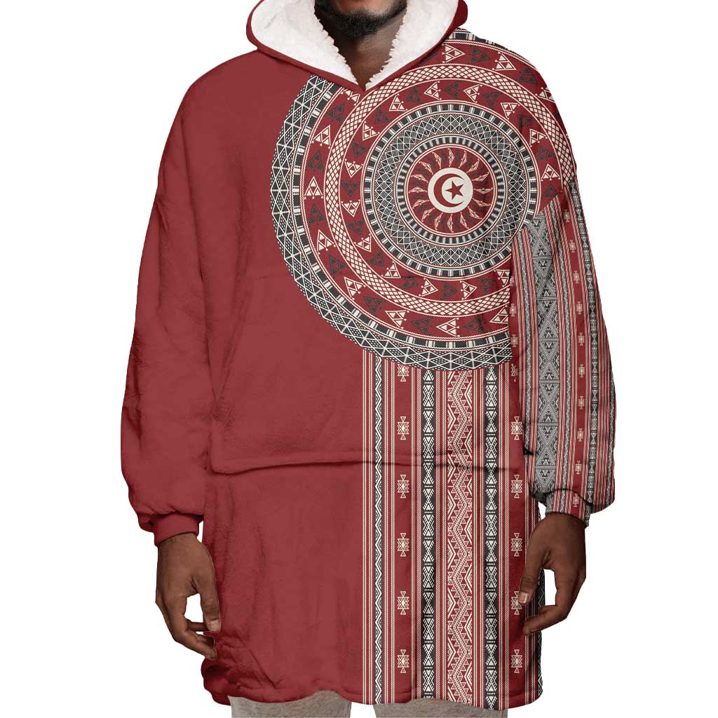 Tunisia Bakhnug Motif Wearable Blanket Hoodie Traditional Tunisian Embroidery Inspired - Wonder Print Shop