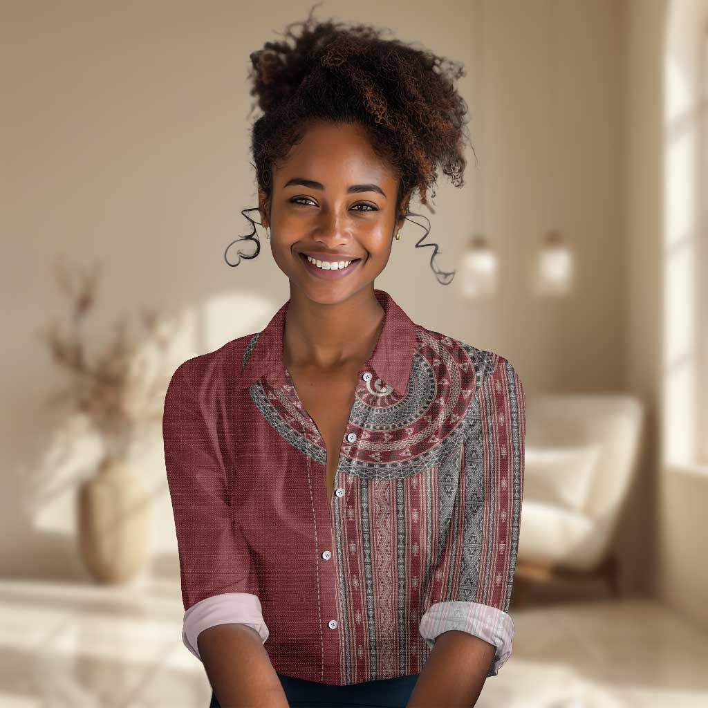 Tunisia Bakhnug Motif Women Casual Shirt Traditional Tunisian Embroidery Inspired - Wonder Print Shop