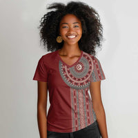 Tunisia Bakhnug Motif Women V-Neck T-Shirt Traditional Tunisian Embroidery Inspired LT9