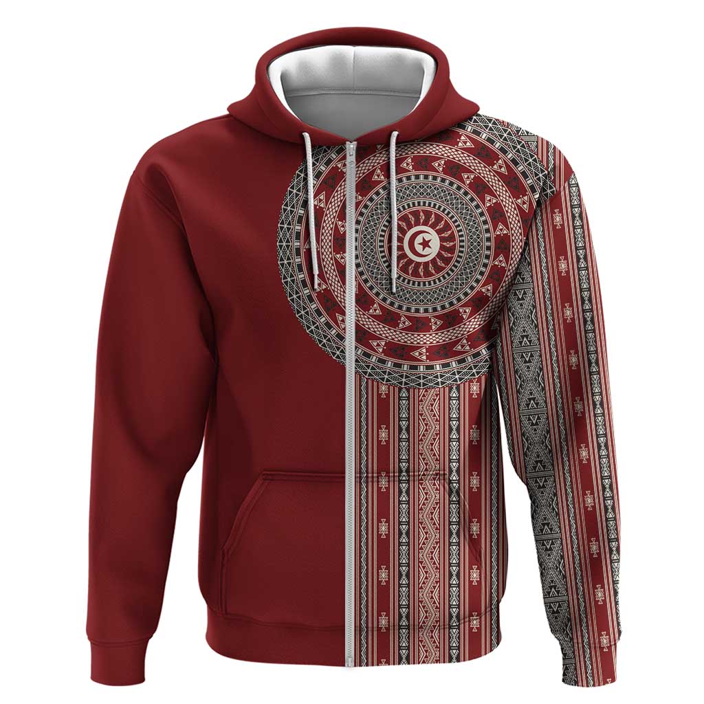 Tunisia Bakhnug Motif Zip Hoodie Traditional Tunisian Embroidery Inspired - Wonder Print Shop