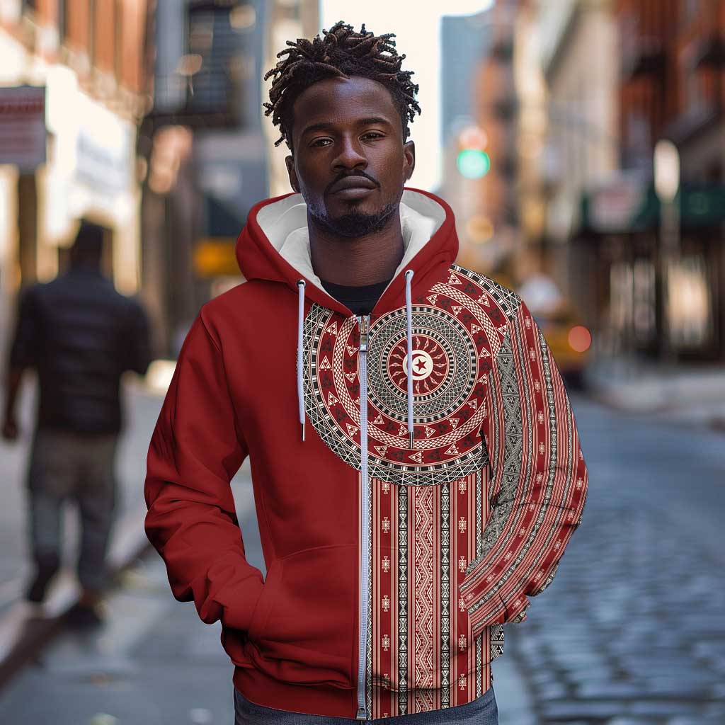 Tunisia Bakhnug Motif Zip Hoodie Traditional Tunisian Embroidery Inspired - Wonder Print Shop