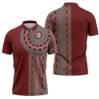 Tunisia Bakhnug Motif Zipper Polo Shirt Traditional Tunisian Embroidery Inspired - Wonder Print Shop