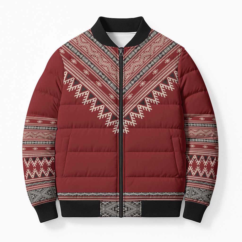 Tunisian Embroidery Pattern Bomber Puffer Jacket - Wonder Print Shop