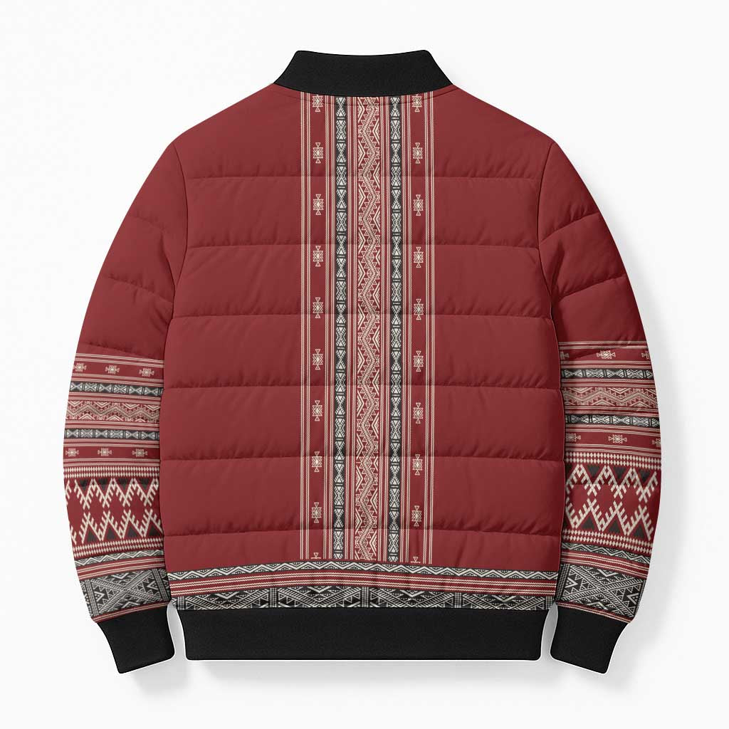Tunisian Embroidery Pattern Bomber Puffer Jacket - Wonder Print Shop