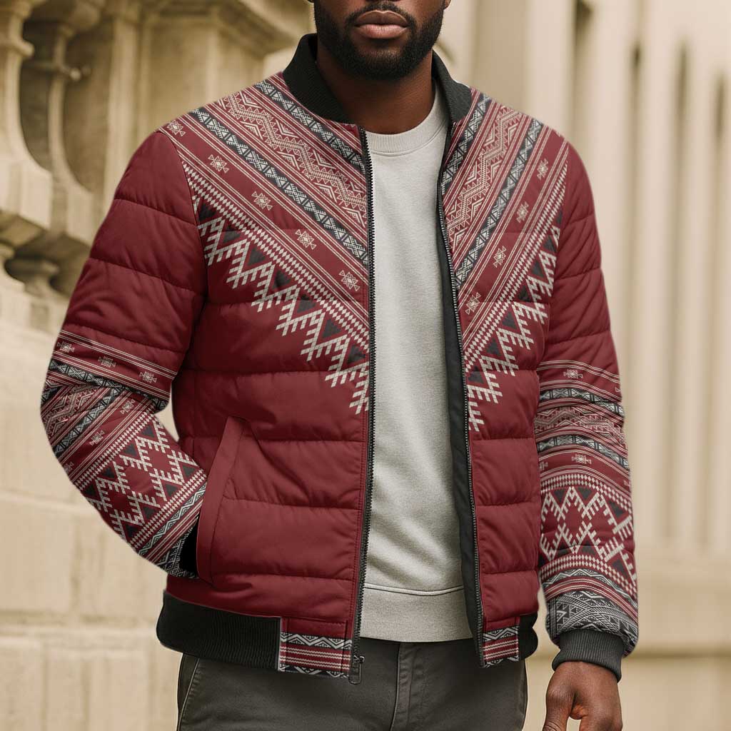 Tunisian Embroidery Pattern Bomber Puffer Jacket - Wonder Print Shop