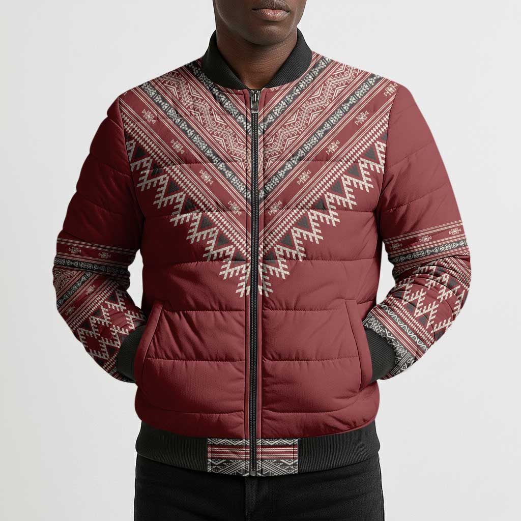 Tunisian Embroidery Pattern Bomber Puffer Jacket - Wonder Print Shop