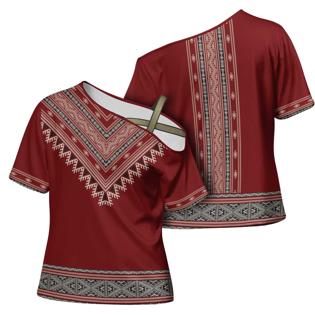 Tunisian Embroidery Pattern Cross Shoulder Shirt - Wonder Print Shop