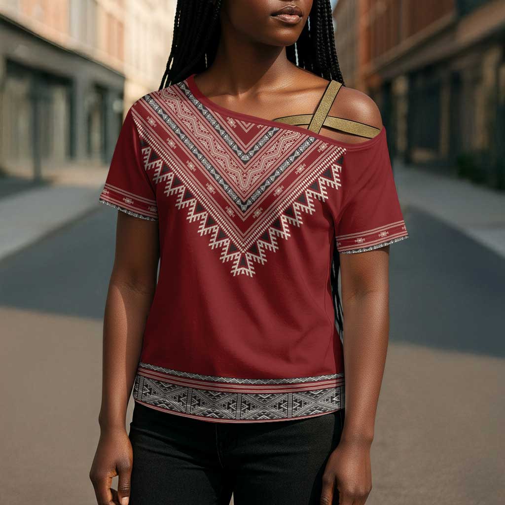 Tunisian Embroidery Pattern Cross Shoulder Shirt - Wonder Print Shop