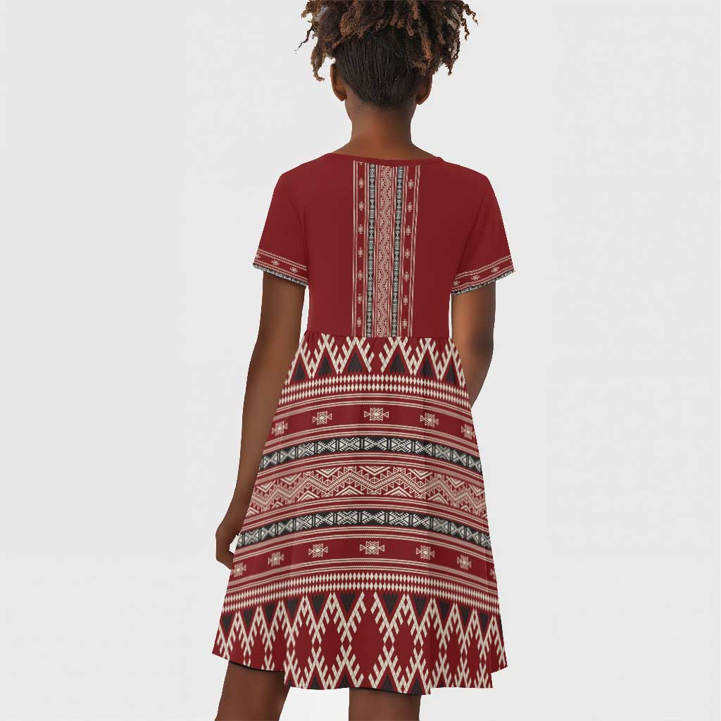 Tunisian Embroidery Pattern Kid Short Sleeve Dress LT9
