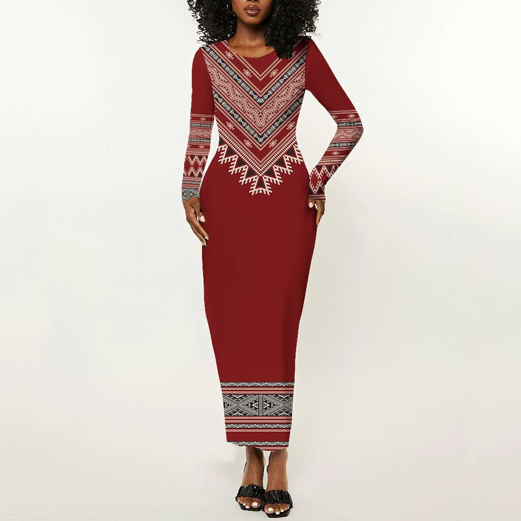 Tunisian Embroidery Pattern Long Sleeve Bodycon Dress - Wonder Print Shop