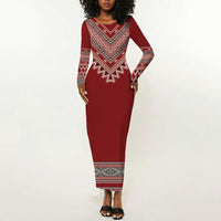 Tunisian Embroidery Pattern Long Sleeve Bodycon Dress - Wonder Print Shop