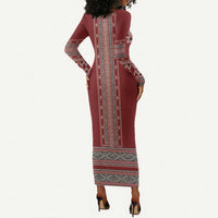 Tunisian Embroidery Pattern Long Sleeve Bodycon Dress - Wonder Print Shop